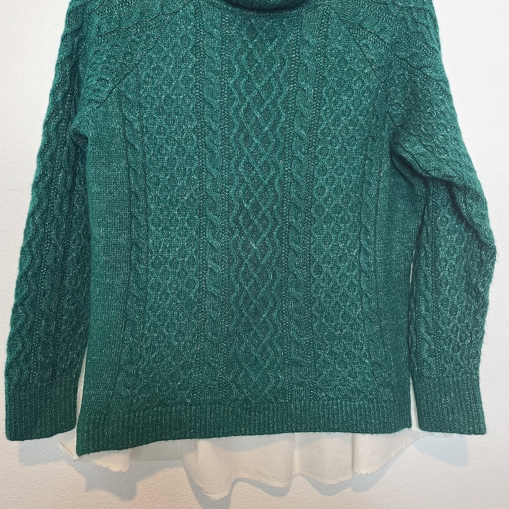 Anthropologie Green Cableknit Turtleneck Sweater Mixed Media Size Small - Picture 8 of 11